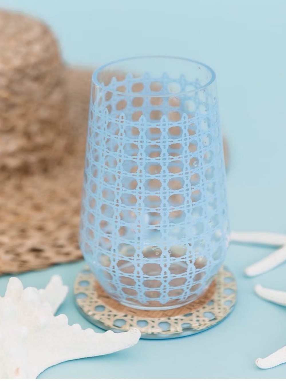 Lilly Pulitzer Acrylic Wine Glasses in Frenchie Blue Caning - Set of 2